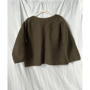 Lou & Grey Green Knit Textured Boat Neck Heavyweight Sweater Size M Cotton Wool